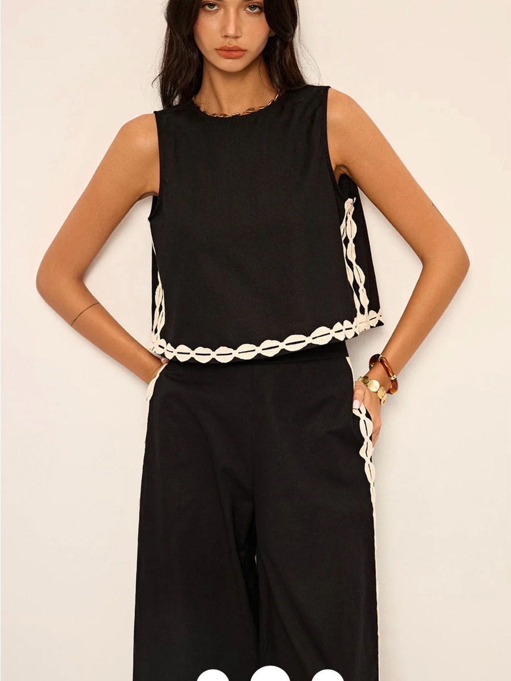 Commense Cotton & Linen Contrast Trim Pantset - XL